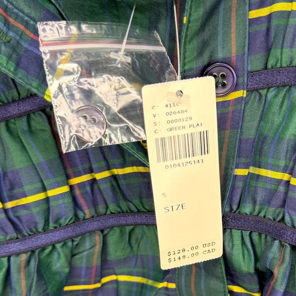 Maeve The Leandra Taffeta Shirred Yoke Blouse | Green Multi Plaid Size Small - Picture 5 of 9